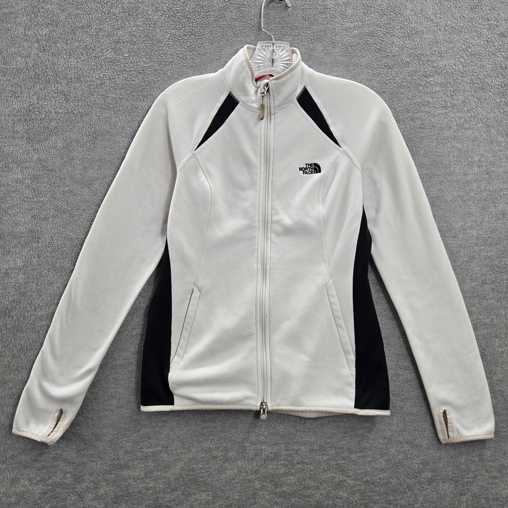 The North‎ Face Women Jacket Medium White Fleece Full Zip Pockets Mock Neck READ